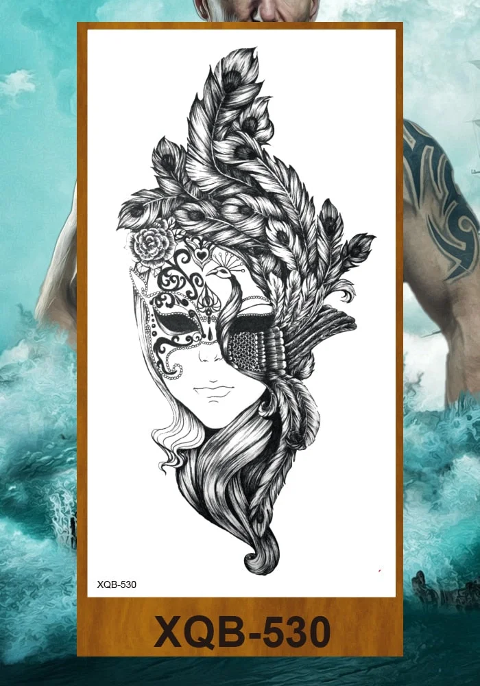 Temporary Tattoos Stickers Beauty & Snake Bear Owl Fox Mermaid Egypt Queen Sexy Men Women Girl Flower Arm Body Chest Fake Tatoo