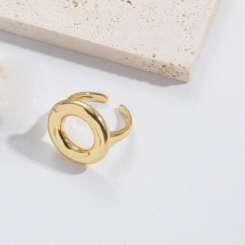 Copper 14K Gold Plated Vintage Style Minimalist Commute Inlay Cross Solid Color Zircon Open Rings