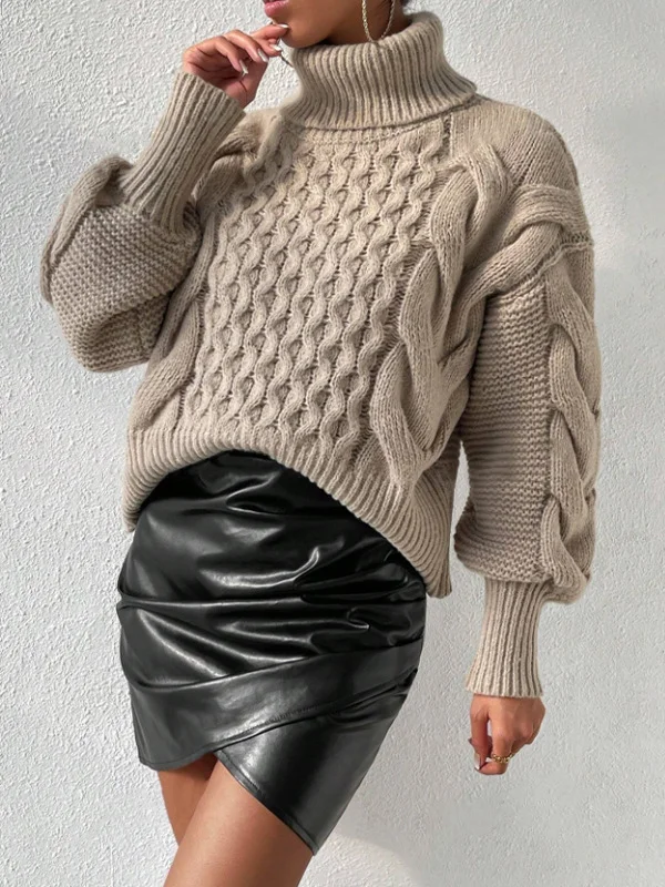 Nigikala Nigikala And Winter Jacket High-Necked Long-Sleeved Knitted Shirt Women's Threads Solid Color Loose Sweater Women