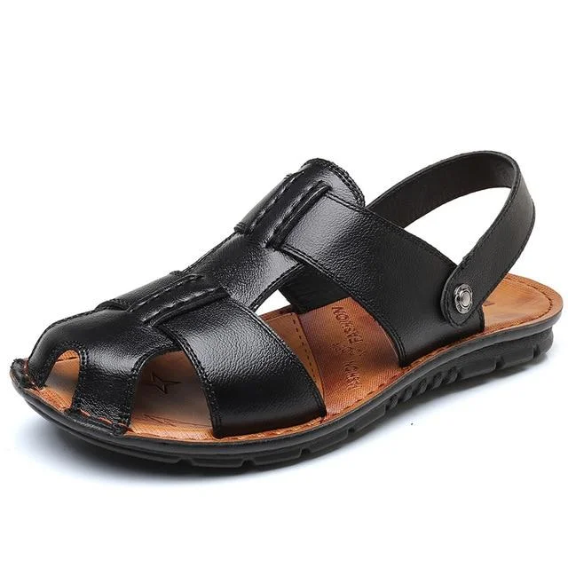 Big Size Men Pu Leather Beach Sandal Shoes Non-Slip Large Slippers