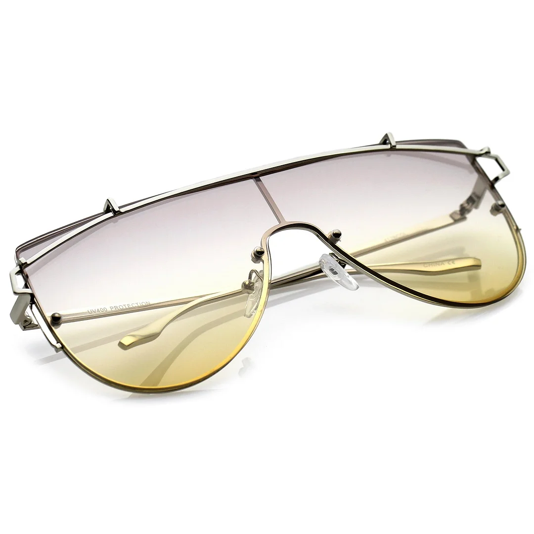 Futuristic Rimless Metal Crossbar Gradient Colored Mono Lens Shield glasses 61mm