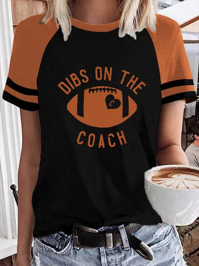 Women's Football Coach's Wife Dibs on The Coach Print Raglan T-Shirt
