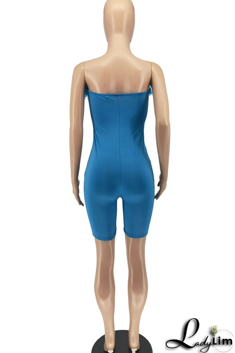 Black Sexy Solid Split Joint Feathers Strapless Regular Jumpsuits