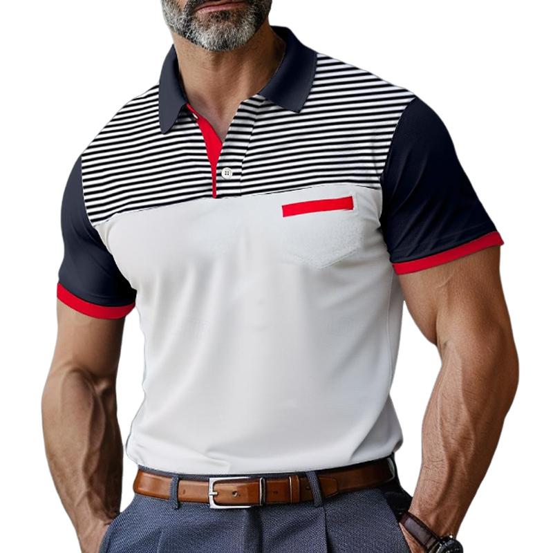 Men's Striped Colorblock Short-Sleeved Polo Shirt 63647370Y