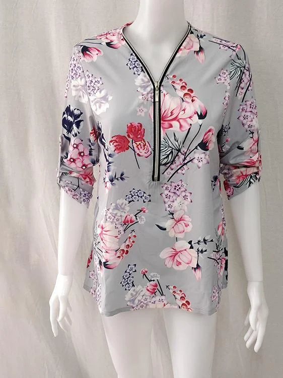 Women Half Sleeve V-neck Solid Color Dress