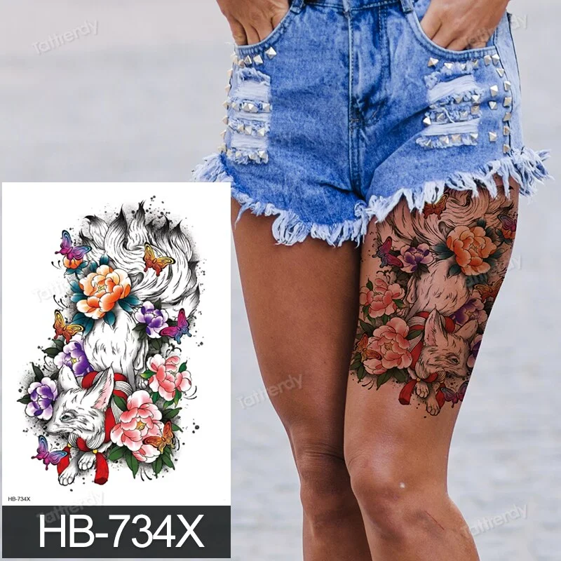 big tattoo anime tiger lion king head thigh leg temporary tattoo for women girls beauty sexy body art sticker tattoos waterproof