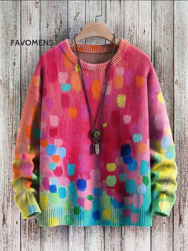 Unisex Vivid Colors Pink Graffiti Art Print Casual Knit Pullover Sweater / S