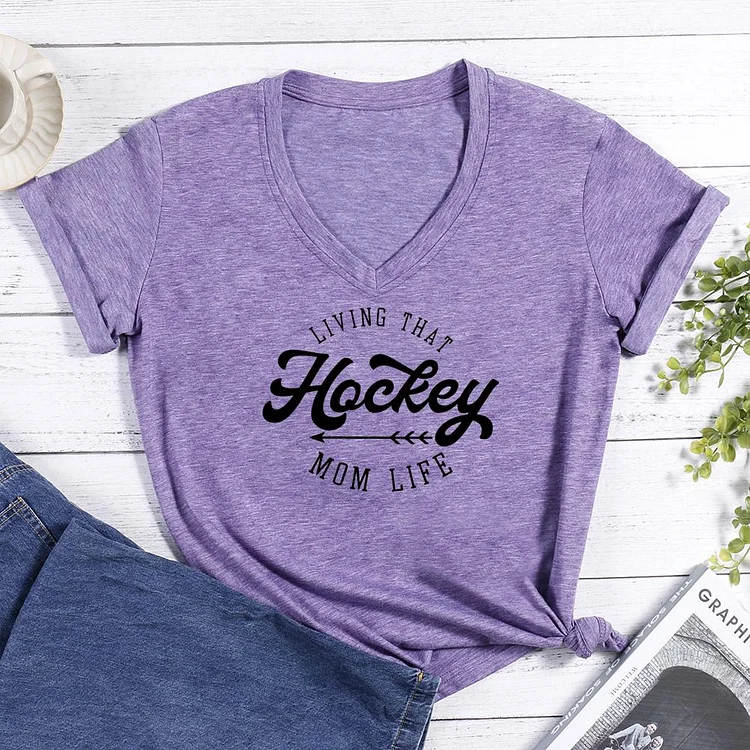 Hockey Mama V-neck T Shirt-Annaletters