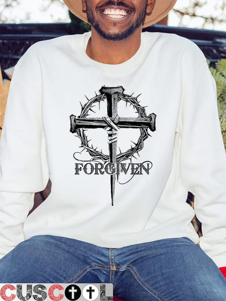 Cross Forgiven Print Men's Sweatshirt