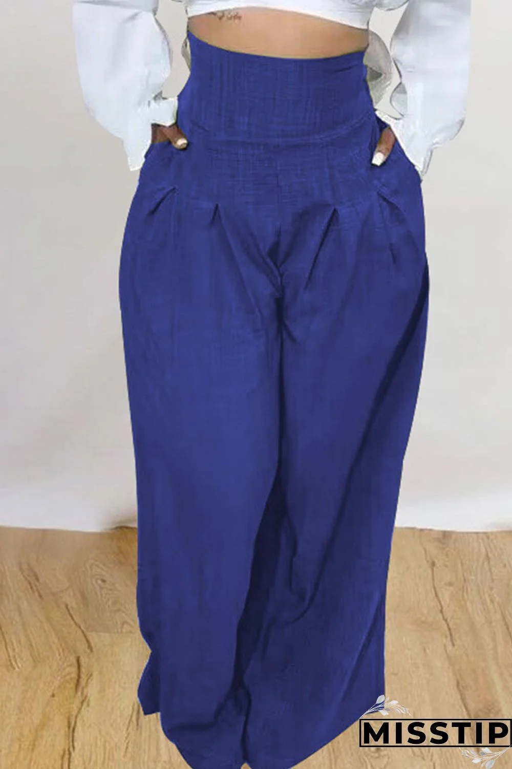 Black Casual Solid Patchwork High Waist Straight Solid Color Bottoms