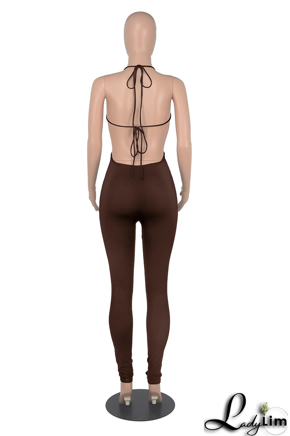 White Sexy Solid Patchwork Halter Skinny Jumpsuits