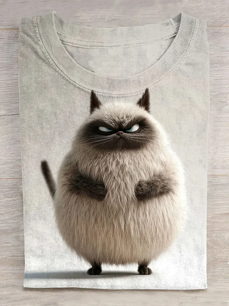 Funny Cat Print Casual Short Sleeve T-shirt