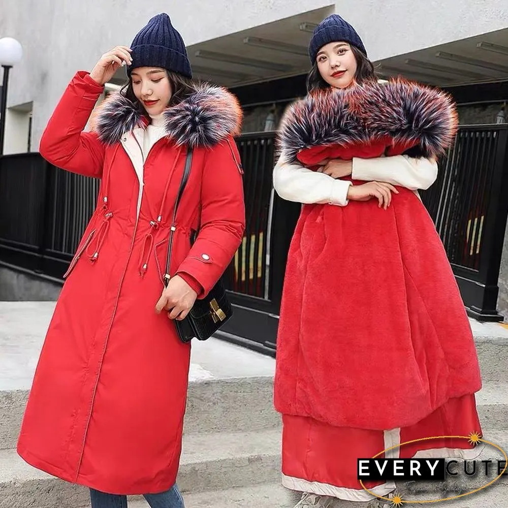Fashion Long Detachable Lamb Hair Liner Parker Cotton Jacket Coat New Warm Women's Winter Jackets Big Faux Fur Coats Parkas