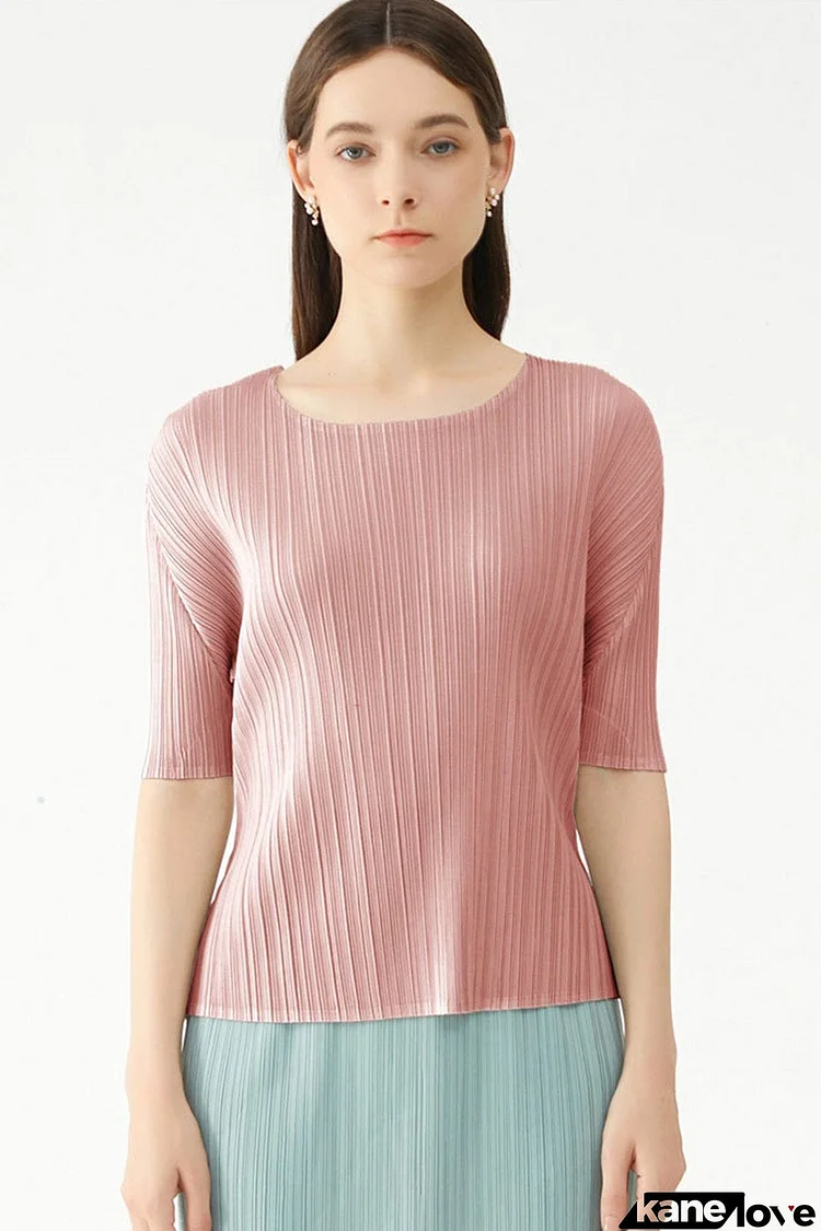 Solid Color Full Pleated Short Sleeve Top