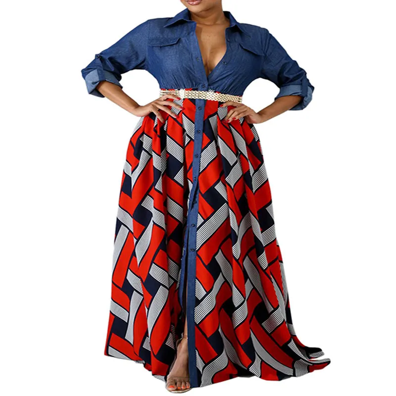 Uveng Uveng Spring Summer New Women's Dress Denim Woven Stripe Print Dress