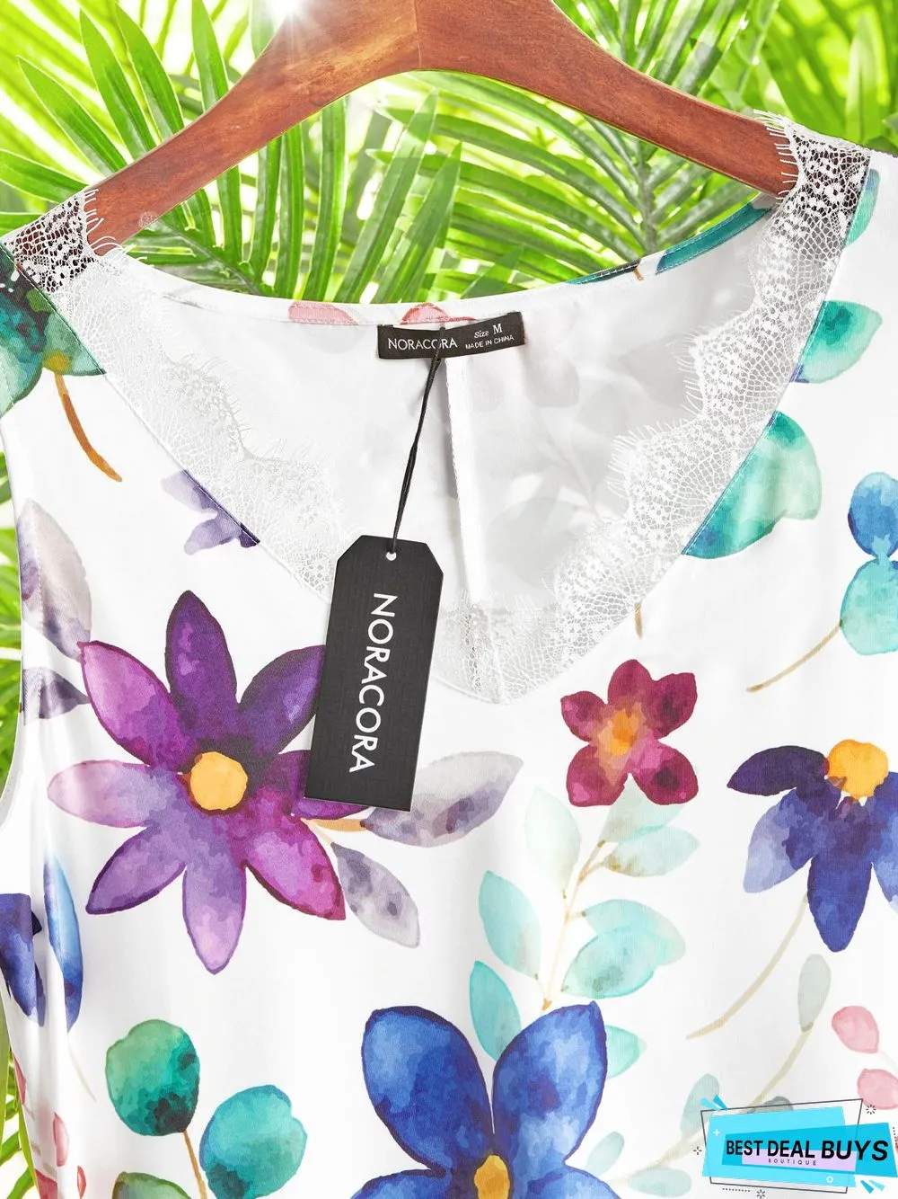 Floral Casual V neck Sleeveless Knit Dress