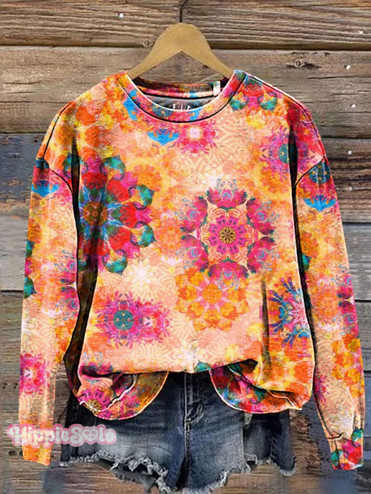 Vintage Floral Art Print Casual Sweatshirt Multicolor / S