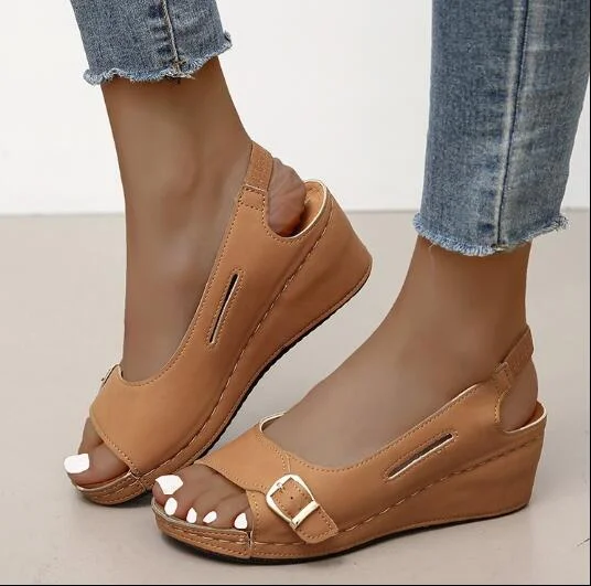 Sandalias Mujer 2021 Female Wedge Heels Shoes Women Summer Comfortable Sandals Slip-on Flat Sandals Platform Sandalias Fr5