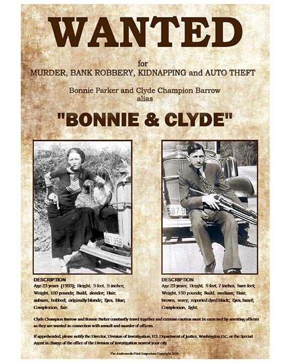 BONNIE & CLYDE WANTED POSTER 8.5X11 Photo Poster painting PICTURE REPRINT GANGSTERS BANK ROBBERS