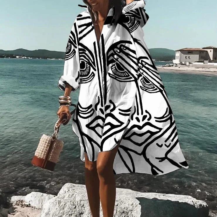 Loose Line Face Print Midi Dress