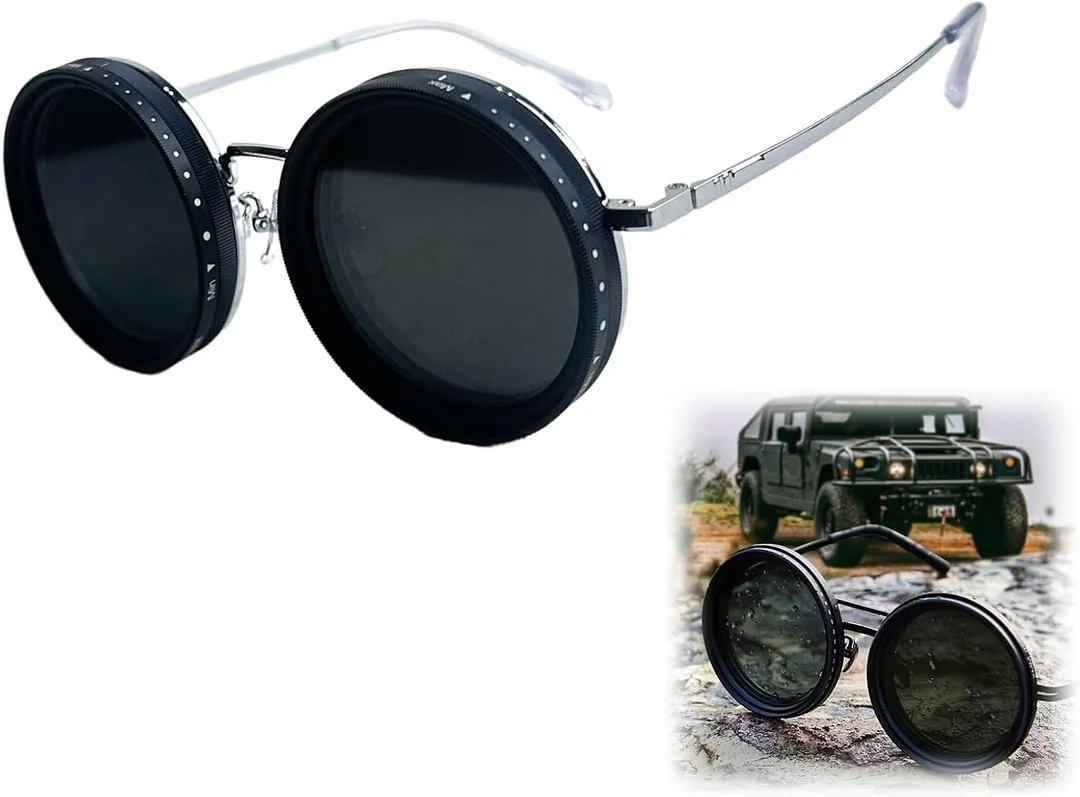 Adjustable Tint Sunglasses, Tint Adjustable Sunglasses, 1-9 Gears Rounded Polarized Glasses with Nd Filter Lenses Technology