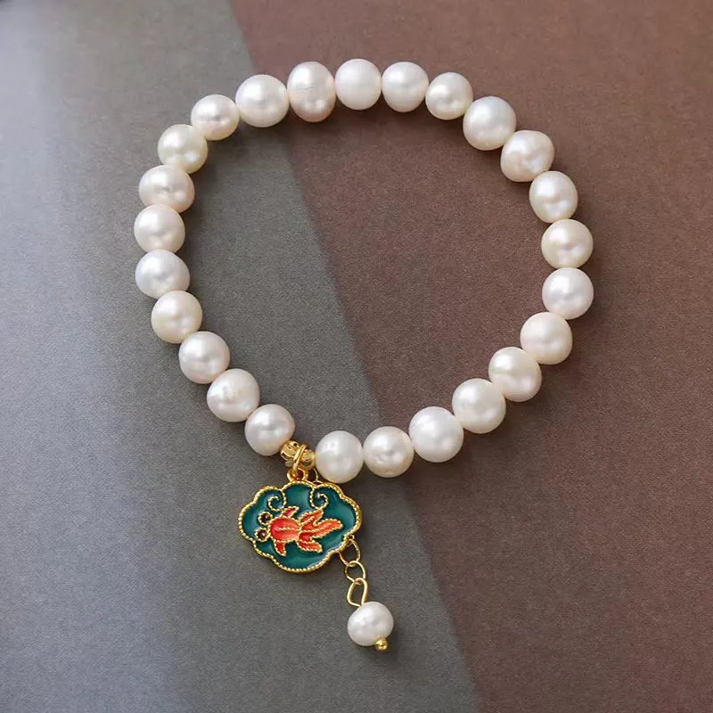 Pearl Lotus Koi Fish Goldfish Optimism Charm Bracelet