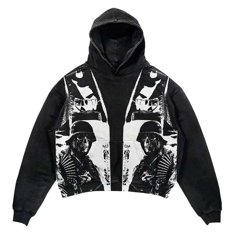 Gothic Printed Sweatshirt Retro High Street Hip-hop Hoodie Loose Pullover at Hiphopee