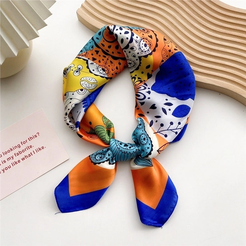 Women’s Sweet Color Block Cat Polyester Printing Silk Scarves