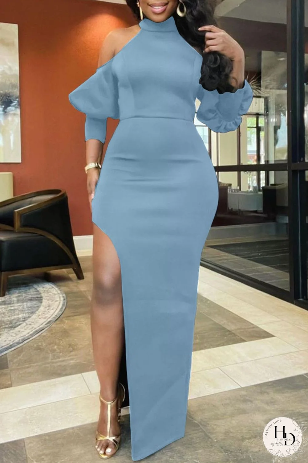 Black Sexy Solid Split Joint High Opening Half A Turtleneck Straight Dresses