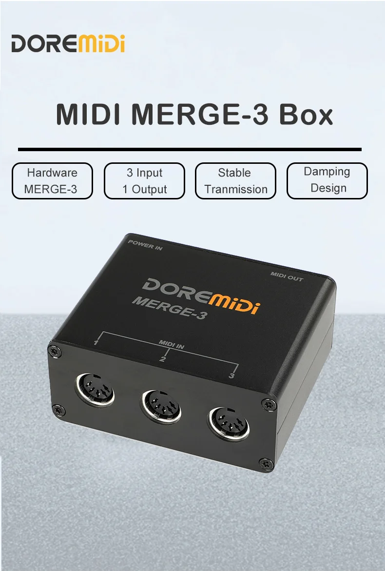 DOREMiDi MIDI Merger-3 MIDI Input 2 MIDI Output Support USB Power