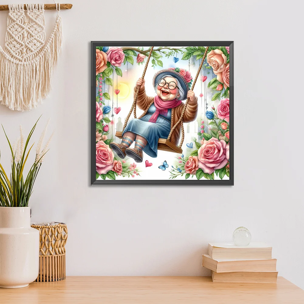 Diamond Painting - Full Round Drill - Swing Old Lady(Canvas|30*30cm)