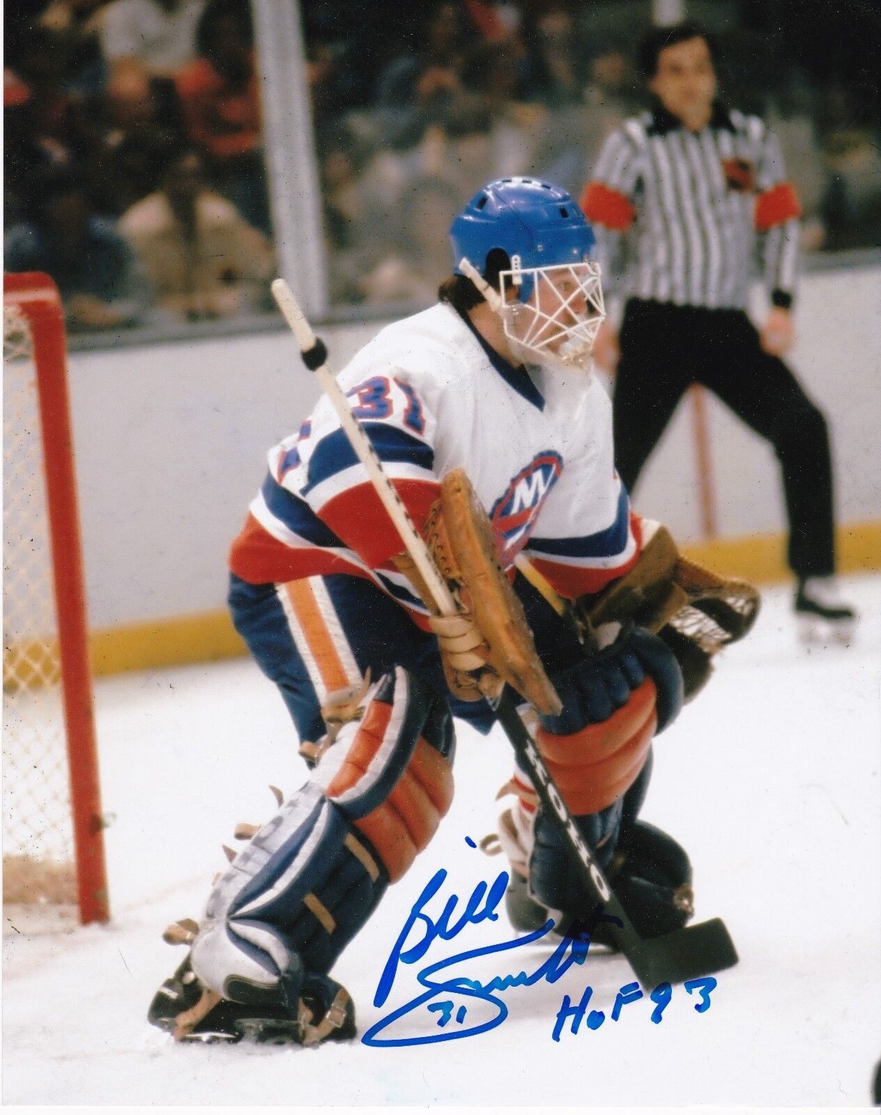 BILLY SMITH NEW YORK ISLANDERS HOF 93 ACTION SIGNED 8x10