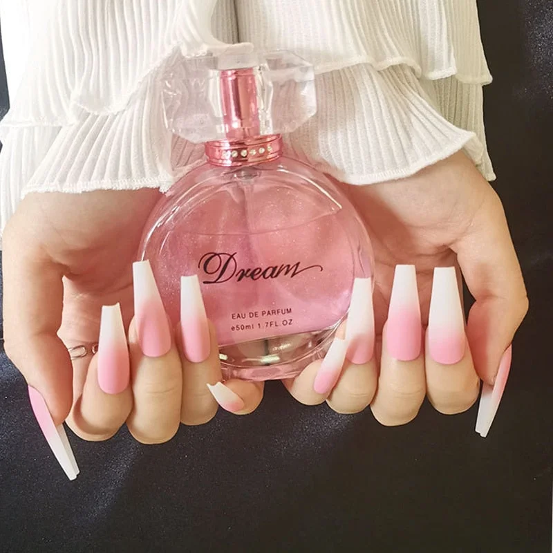 24pcs/box matte False Nail Tips With Glue pink color long Ballerina Nails detachable  Press on Nails Art Fake nails Stickers TY-Nail Inspo