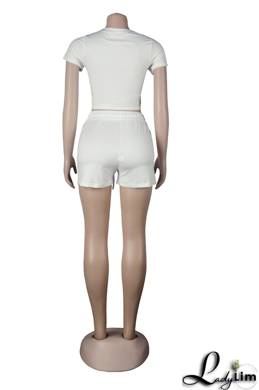 Rose Red Fashion Solid Draw String O Neck Short Sleeve Two Pieces