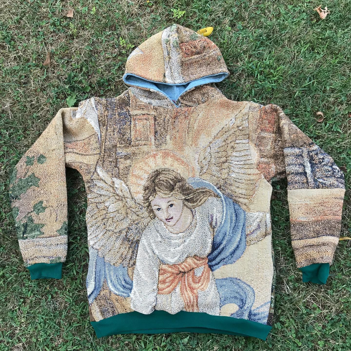 Trendy Angel Print Casual Street Tapestry Knit Hooded Sweater