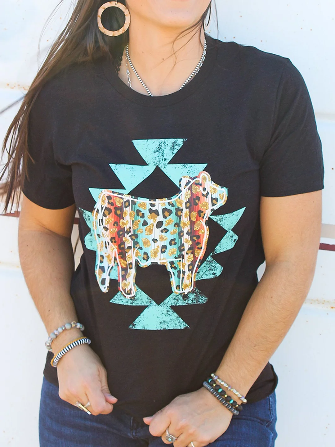 Geometric Short Sleeve Crew Neck T-shirt