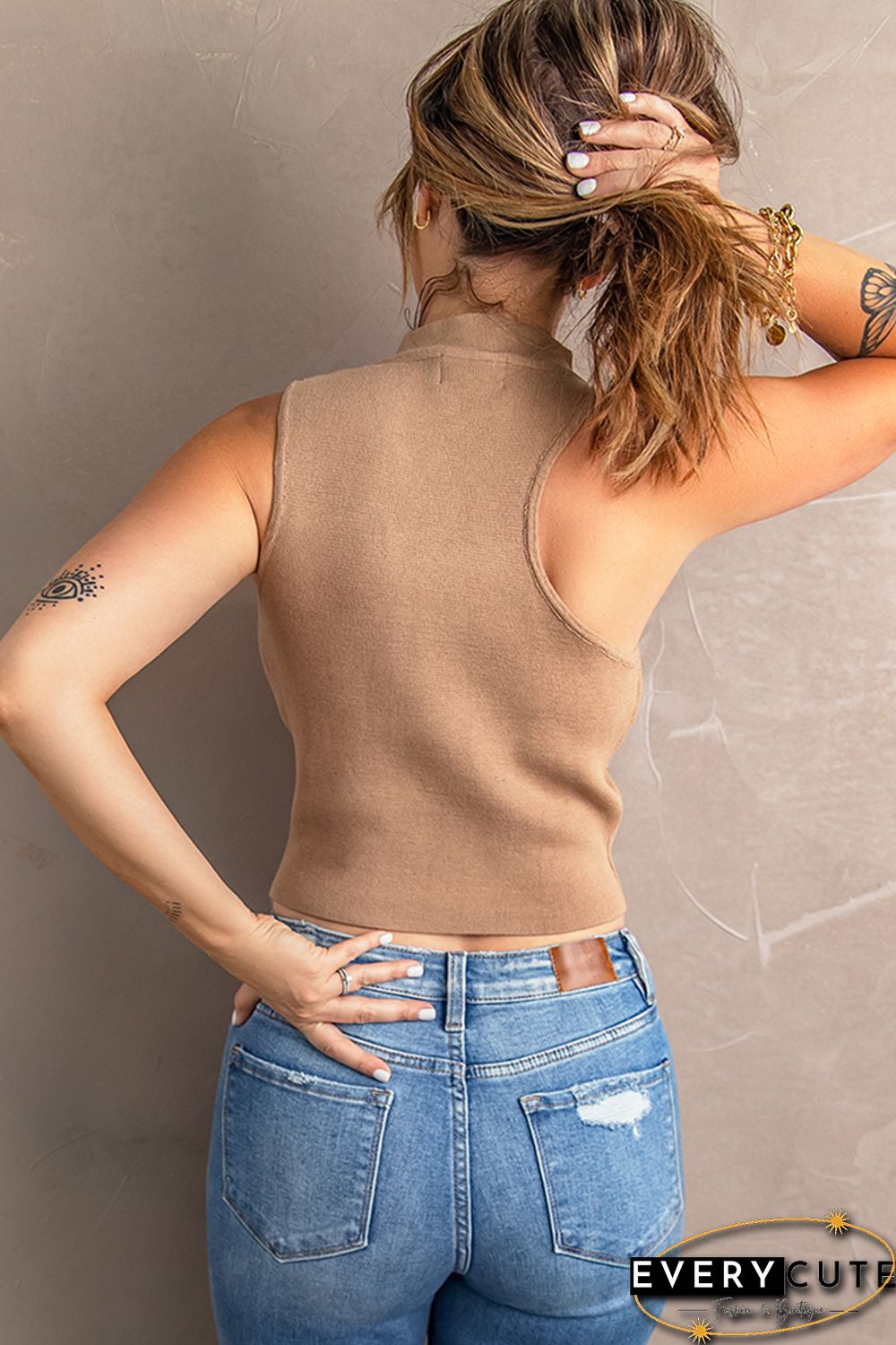 Khaki Ribbed Mock Neck Crop Top