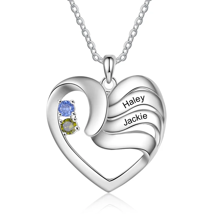 Personalized Heart Necklace with 2 Birthstones Family Necklace for Mom