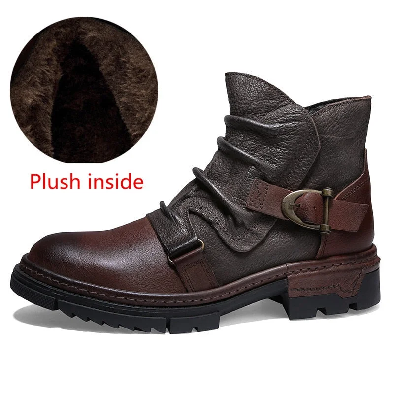 Retro Wrinkle 100% Genuine Leather Mens Chelsea Boots Original Designer Waterproof Ankle Boots Monk Strap Men Shoes Oxfords