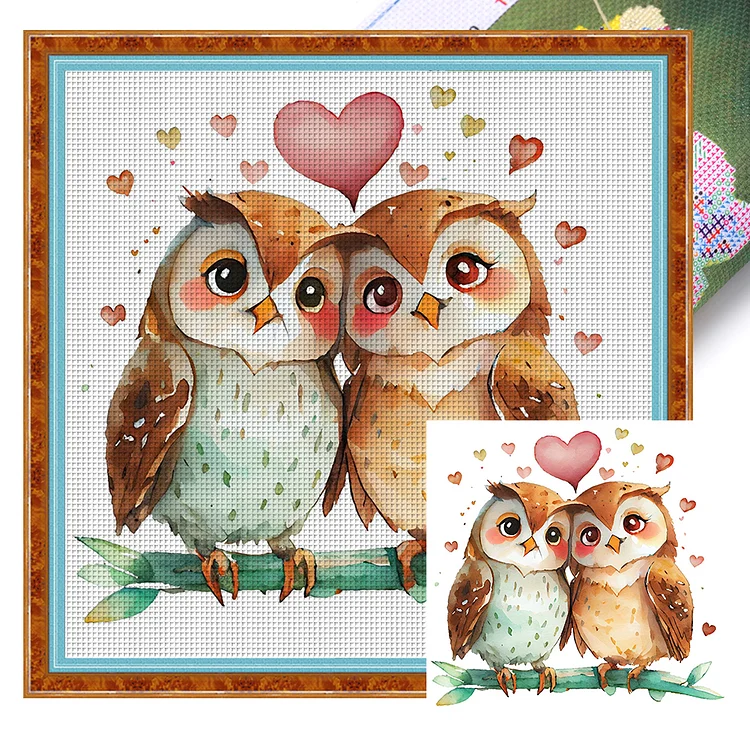 Couple Owls 18CT (30*30CM) Stamped Cross Stitch gbfke