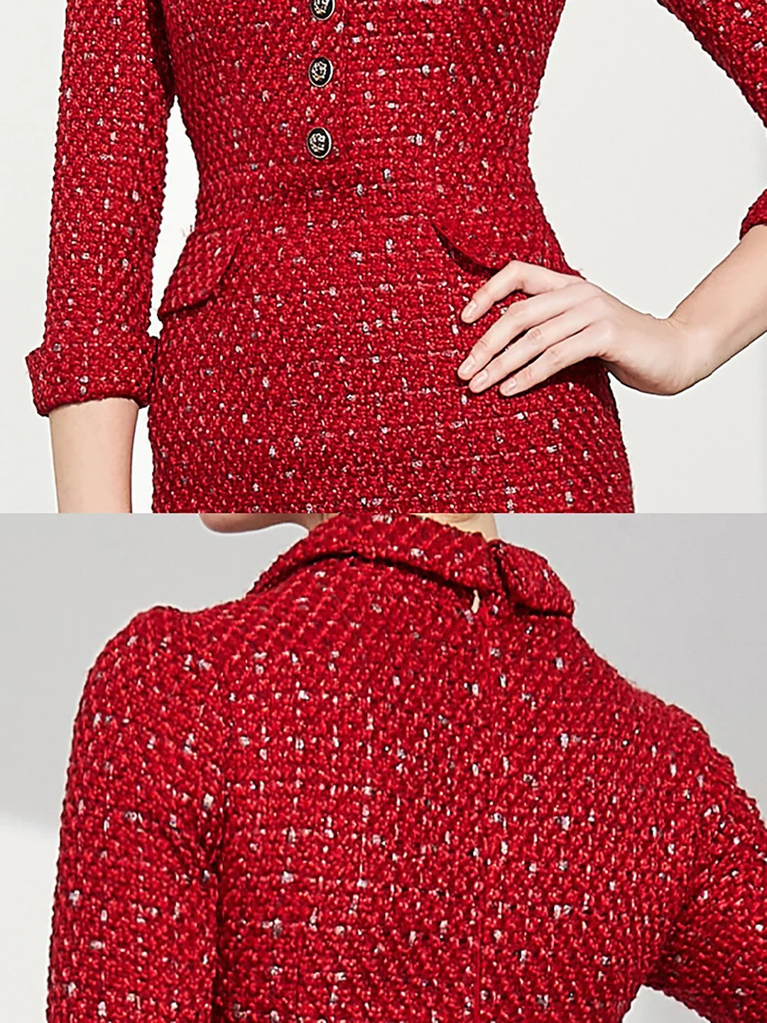 Lapel Red Dresses Bodycon Party Buttoned Solid Dresses