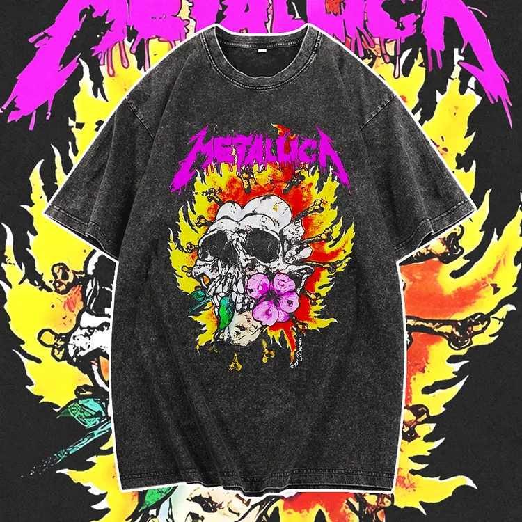Davidhawaii100% Cotton Casual Men's Trendy Flame Skull Street T-Shirt - 100% Cotton