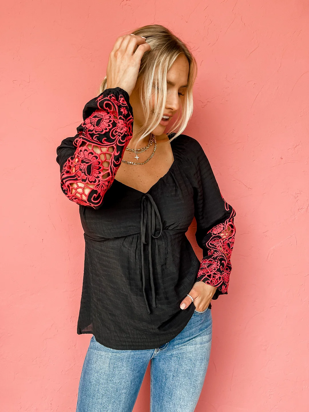 Your Story Embroidered Peplum Top
