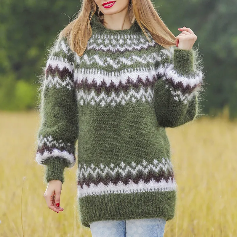 Vintage Fairman Island Jacquard Contrast Hooded Sweater