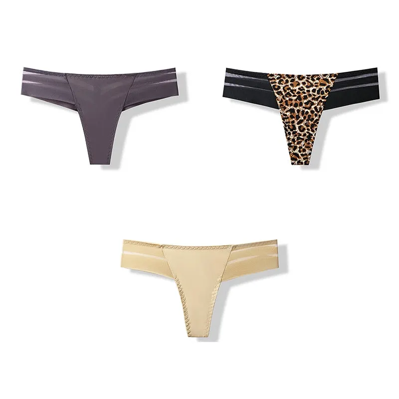 3 pcs Women's Panties Underwear Thongs Sexy Lingerie Seamless Sports Female Tanga For Woman Ice Silk Seamless Panties For Women