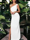 White Color Asymmetric Split-Front Maxi Dress
