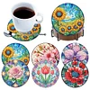 (US Local)6pcs Flower DIY Diamond Painting Coasters Kits with Holder for Adult Beginner