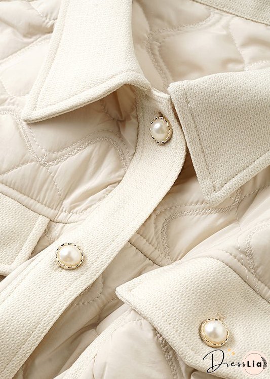 Plus Size Apricot Peter Pan Collar Button Cotton Filled Coat Long Sleeve