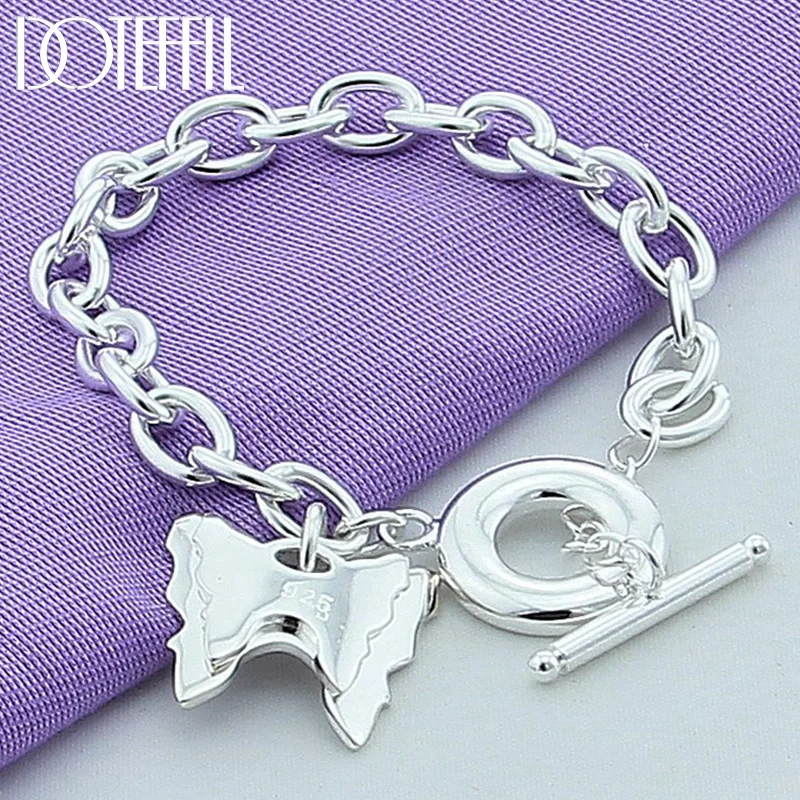 DOTEFFIL 925 Sterling Silver Two Butterfly Pendant Bracelet OT Buckle For Woman Jewelry