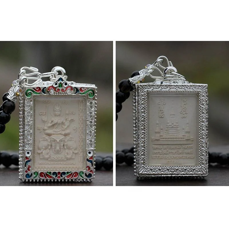 Obsidian Bead Buddha Elephant Serenity Pendant Necklace